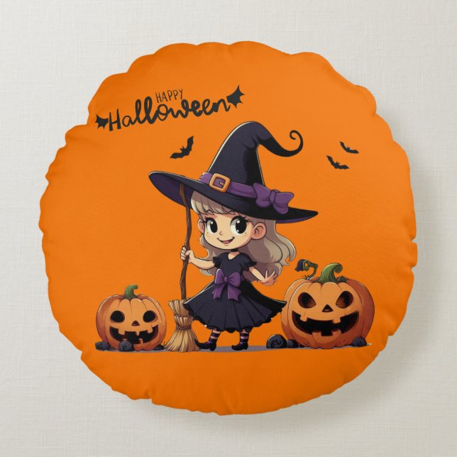 Cojín Redondo Cura, bruja anime Halloween (Anverso)