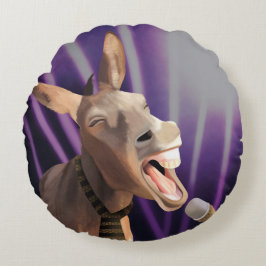 Cojín Redondo Curioso canto Donkey Farm Animal Purple Background
