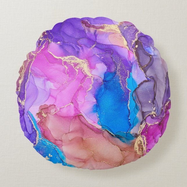 Cojín Redondo Currents of translucent hues, snaking metallic swi (Anverso)