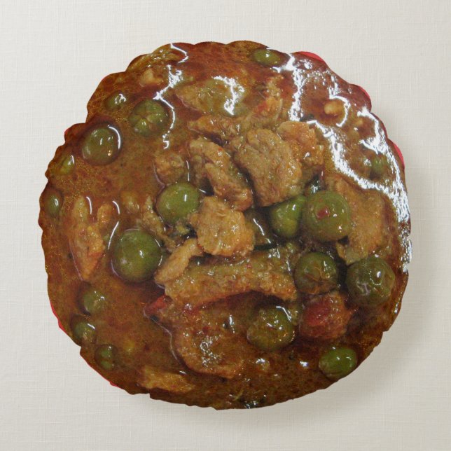 Cojín Redondo Curry tailandés panang [พ ะ น ง] ... Comida callej (Anverso)