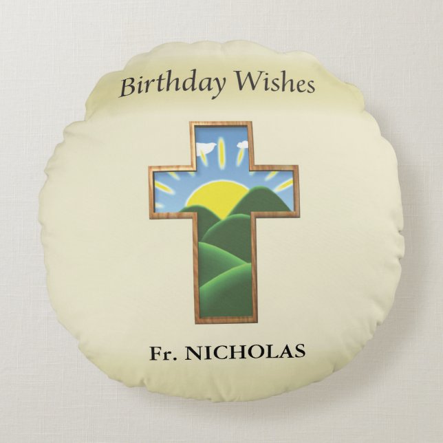 Cojín Redondo Curso de cumpleaños entre sacerdotes personalizado (Anverso)