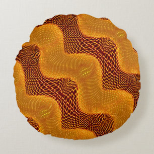 Cojín Redondo Curva laranja e pontos dourados sobre fundo marrom