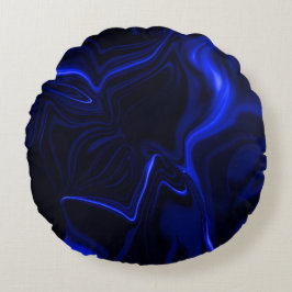 Cojín Redondo Curvas azules y ondas en imagen azul oscuro