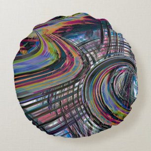 Cojín Redondo Curvas parecidas a la carretera espacial, coloread
