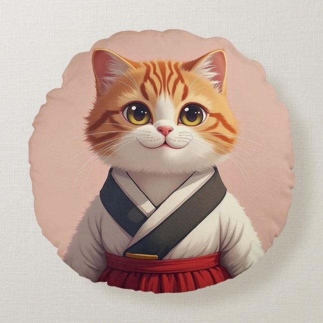 Cojín Redondo Cushion de gato en Hanbok (Anverso)