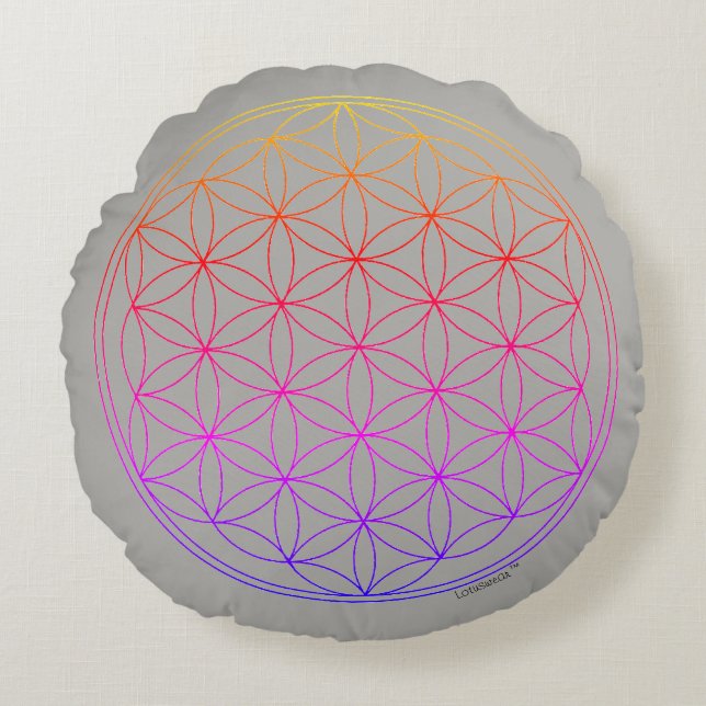 Cojín Redondo Cushion Reversible Flower of Life and Mandala (Anverso)