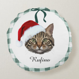 Cojín Redondo Custom Cat Photo Christmas Pillow