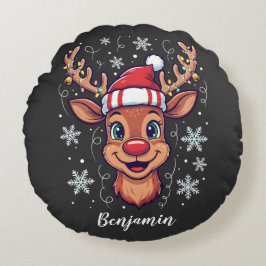 Cojín Redondo Custom Christmas Cheer Cute Reindeer in Hat 