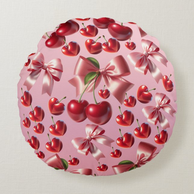 Cojín Redondo Custom Coquette Heart Bow Pattern Wrapping Paper (Anverso)