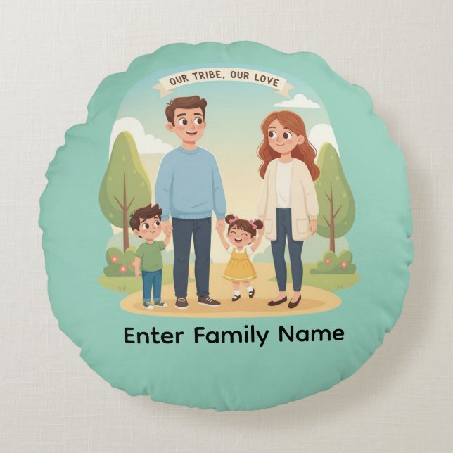 Cojín Redondo Custom Family Portrait Our Tribe Our Love (Anverso)