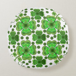 Cojín Redondo Custom Metallic Green Clover & Swirl Pattern 
