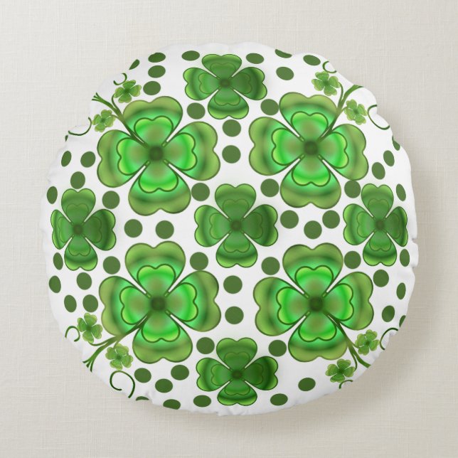 Cojín Redondo Custom Metallic Green Clover & Swirl Pattern  (Anverso)