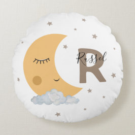 Cojín Redondo Custom Name Moon Nursery Pillow in Brown Tan Cute