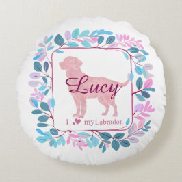 Cojín Redondo Custom pastel pink Labrador Retriever throw pillow