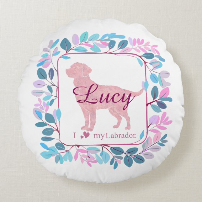 Cojín Redondo Custom pastel pink Labrador Retriever throw pillow (Anverso)