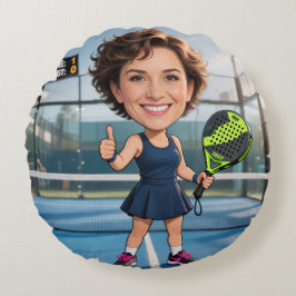 Cojín Redondo Custom Photo Head Padel/Pickleball Player Caricatu