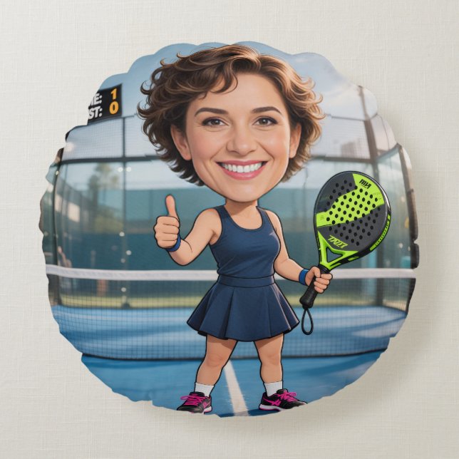 Cojín Redondo Custom Photo Head Padel/Pickleball Player Caricatu (Anverso)