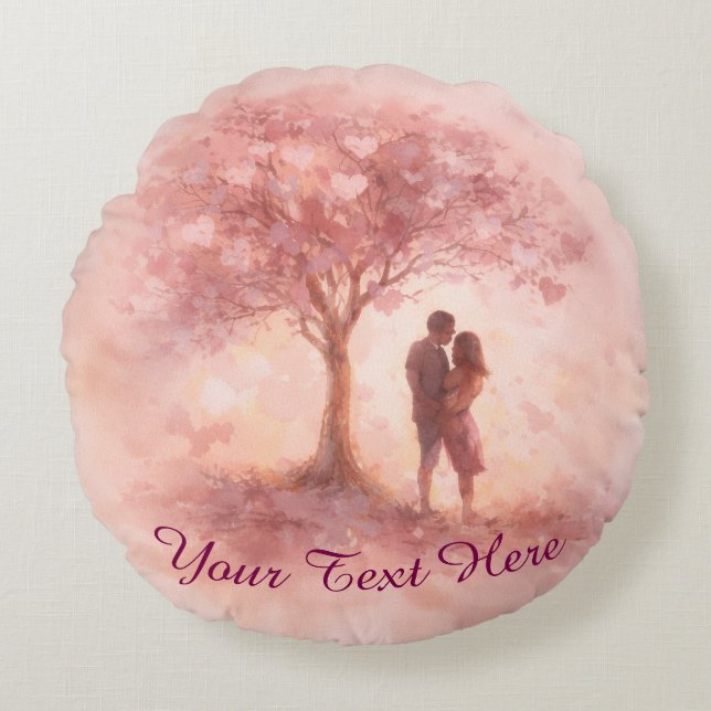 Cojín Redondo Custom Pink Love Tree Round Pillow (Anverso)