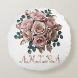 Cojín Redondo Custom Rose Gold Floral Monogram Round Pillow