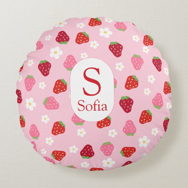 Cojín Redondo Custom Round Strawberry & Daisy Baby Pillow (Anverso)