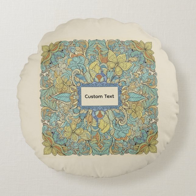 Cojín Redondo Custom Text Round Zentangle Mandala Pillow (Anverso)