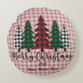Cojín Redondo Customizable Plaid Merry Christmas Round Pillow