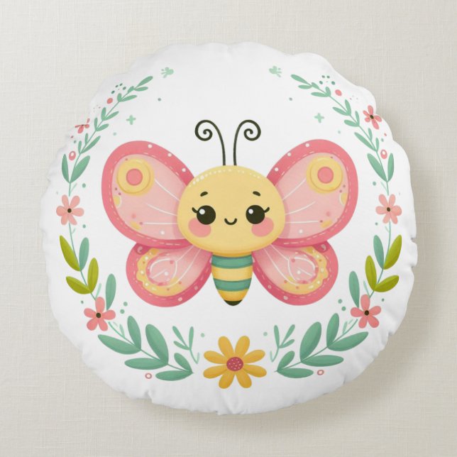 Cojín Redondo Cuta, primavera/mariposa (Anverso)