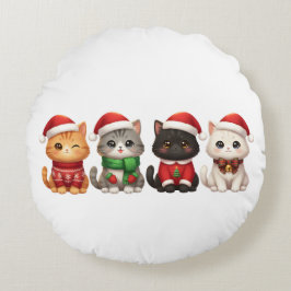 Cojín Redondo Cute 4 Christmas Cats - Holiday Cats Design