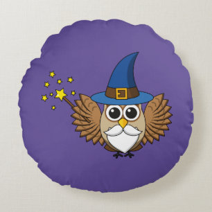 Cojín Redondo Cute a Merlin el Personalizado Lechuza Mago