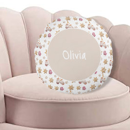 Cojín Redondo Cute acuarela Winter Glowes Snowman Cookies