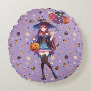 Cojín Redondo Cute Anime Halloween Witch