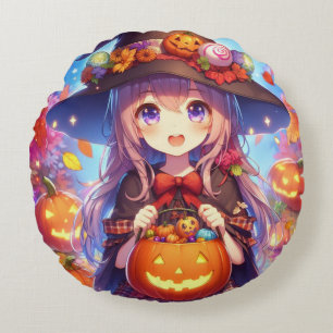 Cojín Redondo Cute Anime Halloween Witch
