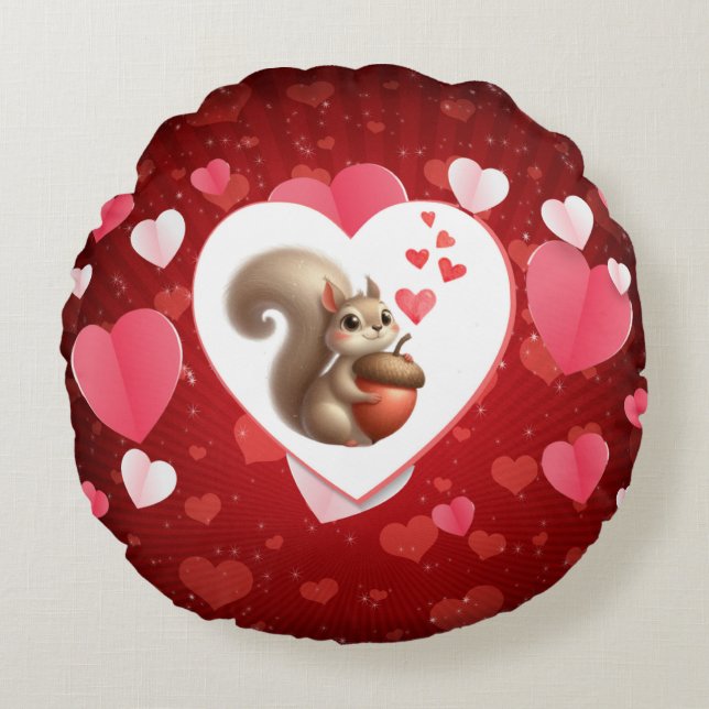 Cojín Redondo Cute ardilla divertida día de San Valentín (Anverso)