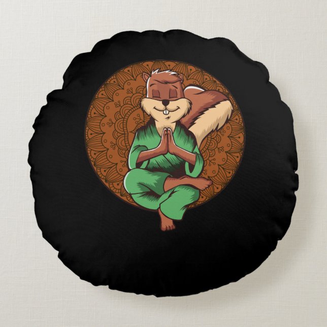 Cojín Redondo Cute ardilla Zen Yoga Meditación Buda (Anverso)