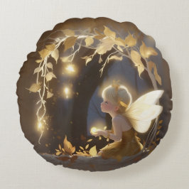 Cojín Redondo Cute Autumn Fairy with Glowing Flowers