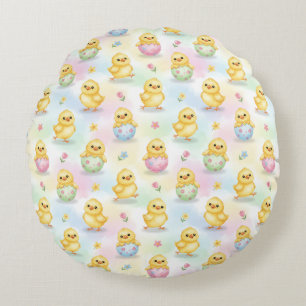 Cojín Redondo Cute Baby Chick Acuarela Pascua