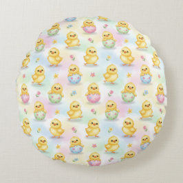 Cojín Redondo Cute Baby Chick Watercolor Easter