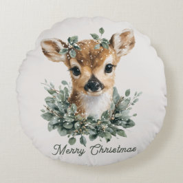 Cojín Redondo Cute Baby Deer Merry Christmas – Watercolor Fawn 