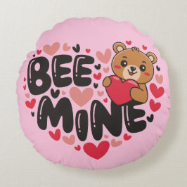 Cojín Redondo Cute Bee Mine Teddy Bear Valentine's Day