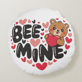 Cojín Redondo Cute Bee Mine Teddy Bear Valentine's Day