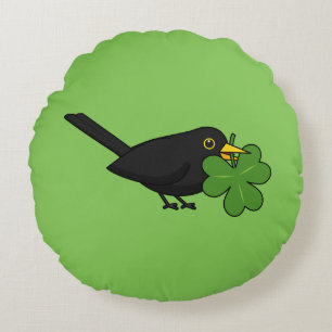 Cojín Redondo Cute Blackbird con Shamrock Clover Personalizado