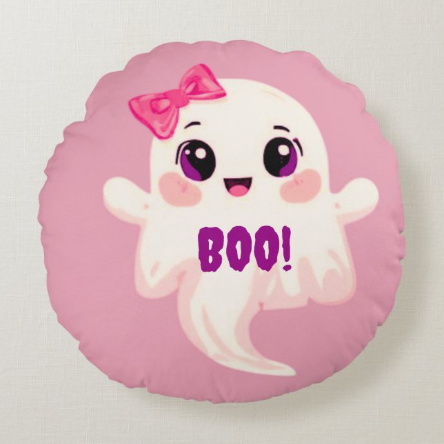 Cojín Redondo Cute Boo femenino! Fantasma (Anverso)