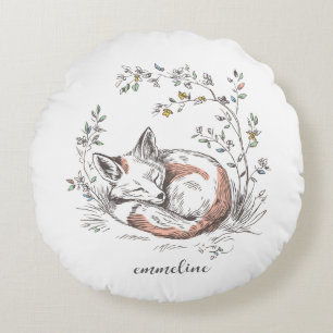 Cojín Redondo Cute Bosque Forestal Zorro Niños Personalizado