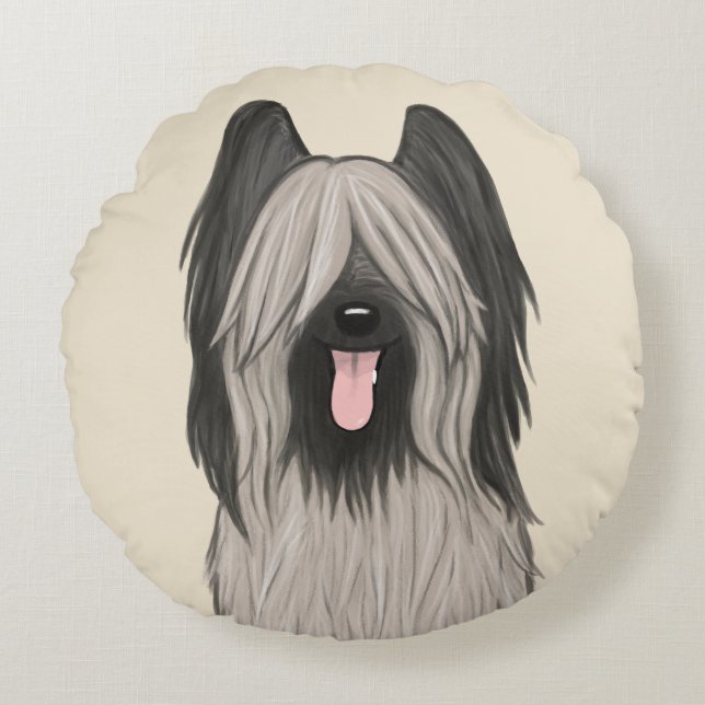 Cojín Redondo Cute Briard Cartoon Dog (Anverso)