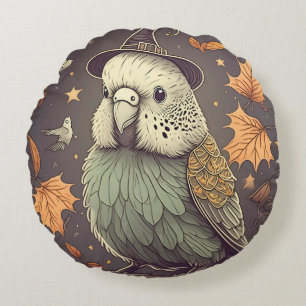 Cojín Redondo Cute Budgie Halloween Spooky Parakeet