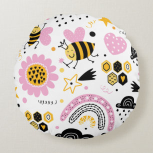 Cojín Redondo Cute Bumblebee y vivero de arcoíris