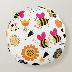 Cojín Redondo Cute Bumblebee y vivero de arcoíris