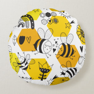 Cojín Redondo Cute Bumblebee y vivero de arcoíris 