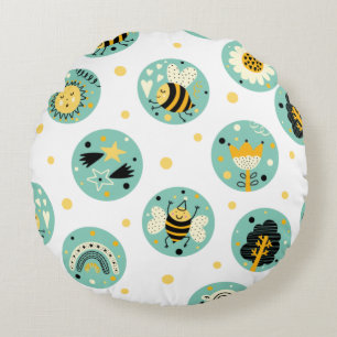 Cojín Redondo Cute Bumblebee y vivero de arcoíris