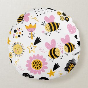 Cojín Redondo Cute Bumblebee y vivero de arcoíris